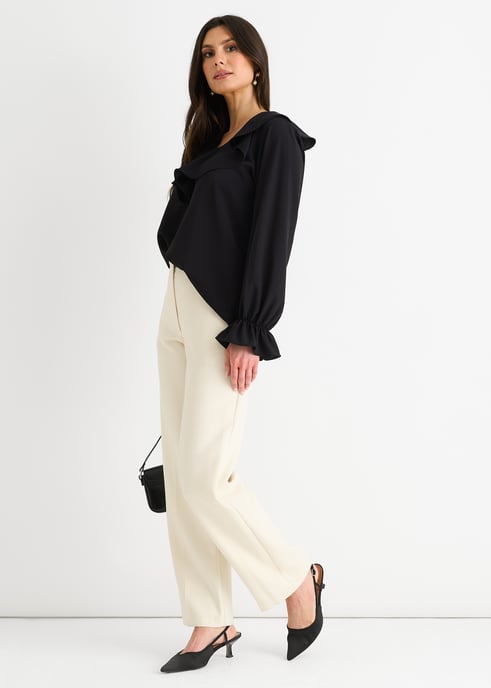 Black Wide Frill Loose Fit Blouse - Image 3