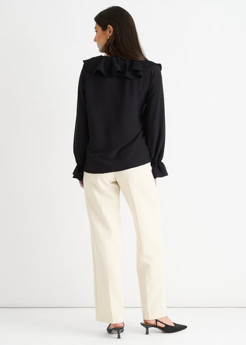 Black Wide Frill Loose Fit Blouse - Image 4