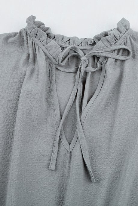 Gray V Neck Long Sleeve Ruffle Tiered Mini Dress - Image 2