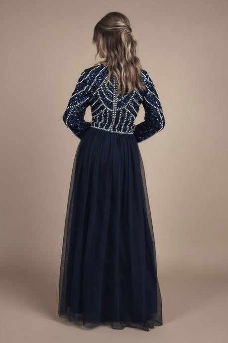 Teen Pearl Embellished Bodice Bridesmaid Tulle Skirt Dress - Image 3