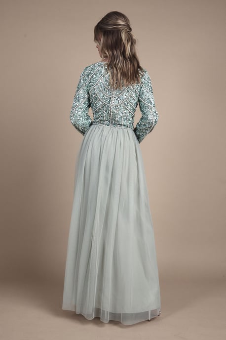 Teen Pearl Embellished Bodice Bridesmaid Tulle Skirt Dress - Image 3