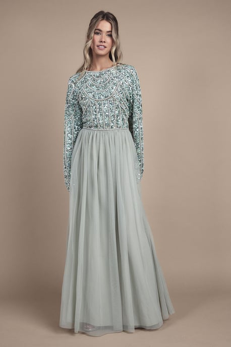 Teen Pearl Embellished Bodice Bridesmaid Tulle Skirt Dress - Image 4