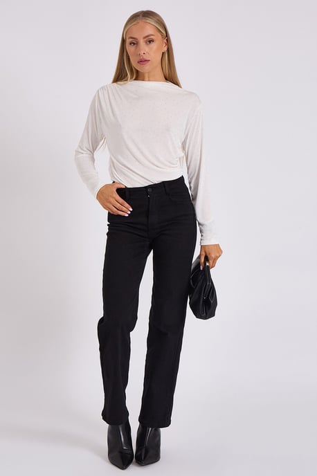 White Diamante Stud Cowl Front Bodysuit - Image 1