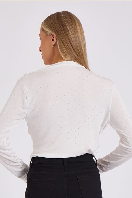 White Diamante Stud Cowl Front Bodysuit - Image 4