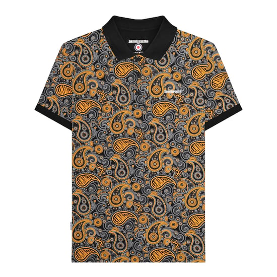 Lambretta Mens Paisley Polo Shirt (Black/Gold) - Image 1