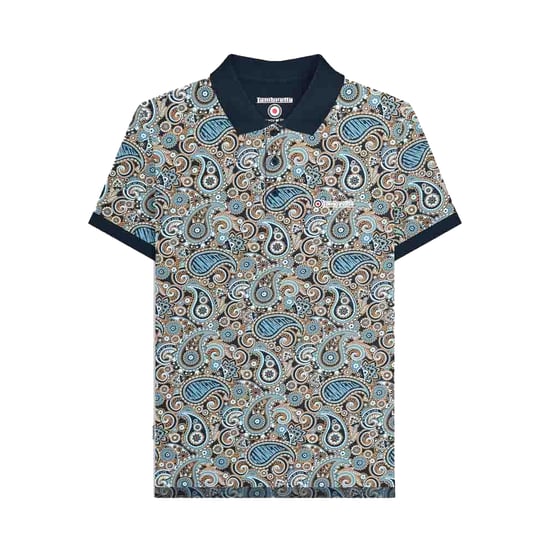 Lambretta Mens Paisley Polo Shirt (Navy/Smoke Blue) - Image 1