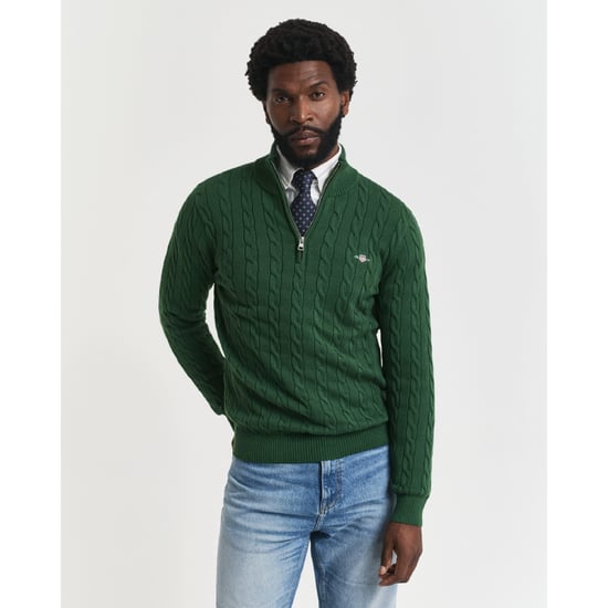 Men's Gant Cotton Cable Half Zip Fleece in Green - Image 2