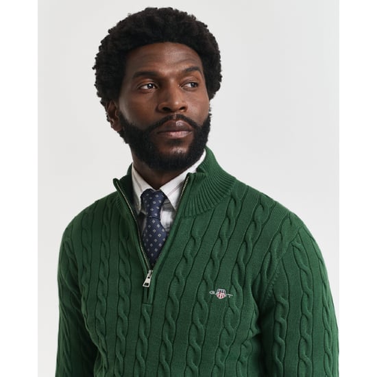 Men's Gant Cotton Cable Half Zip Fleece in Green - Image 4