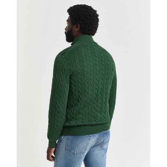 Men's Gant Cotton Cable Half Zip Fleece in Green - Image 5