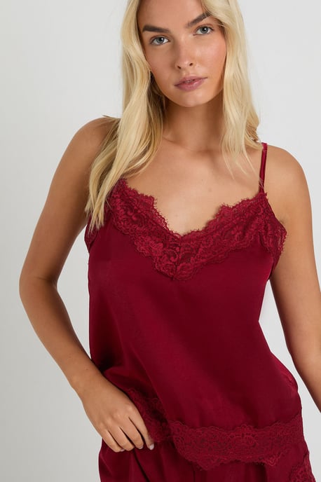 Eyelash Lace Trim Satin Cami & Shorts Pyjama Set - Image 4