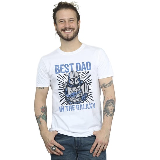 Star Wars Mens Mandalorian Best Dad Galaxy T-Shirt (White) - Image 2