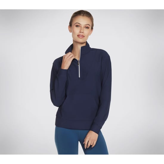 Skechers Performance GoLuxe Rib 1/4 Zip Polyester Dames Blauwe Pullover - Image 2