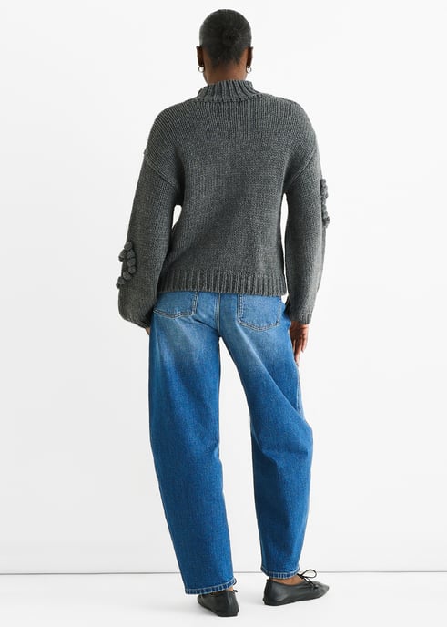 Dark Grey Heart Bubble Chunky Knit High Neck Jumper - Image 4