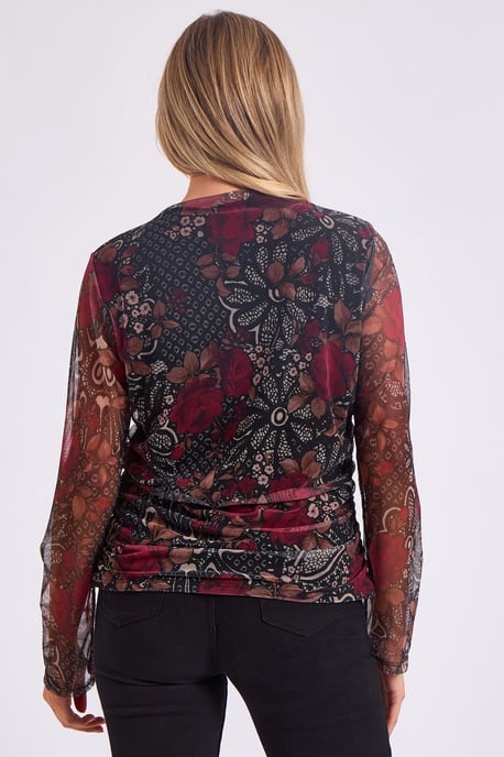 Mesh Printed Ruched Front Top - Image 4