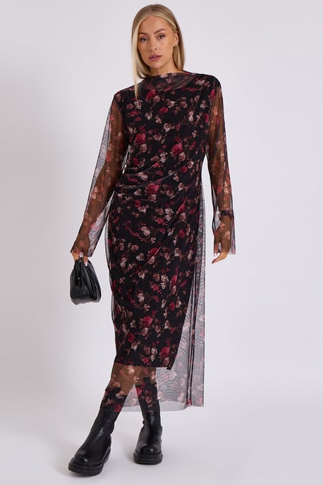 Print Mesh Midi Dress - Image 1
