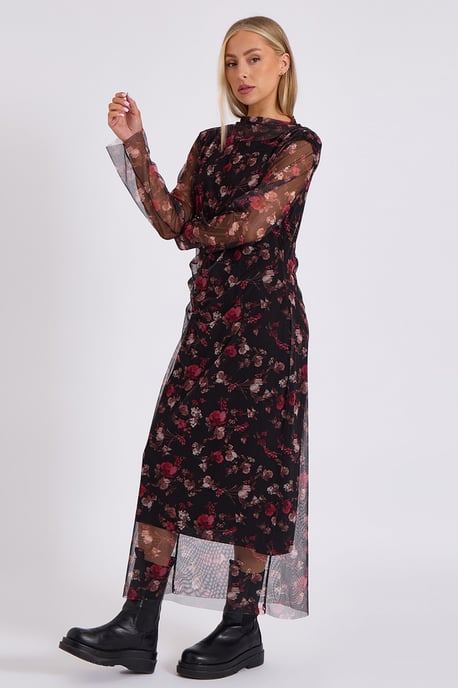 Print Mesh Midi Dress - Image 3