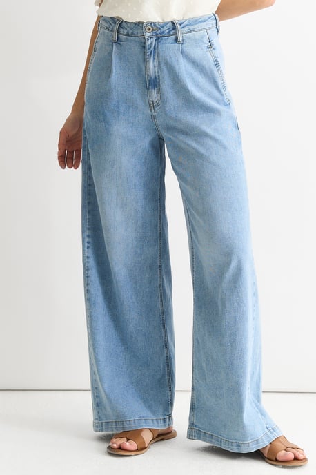 Mid Wash Denim Blue Wide Leg Jeans - Image 2