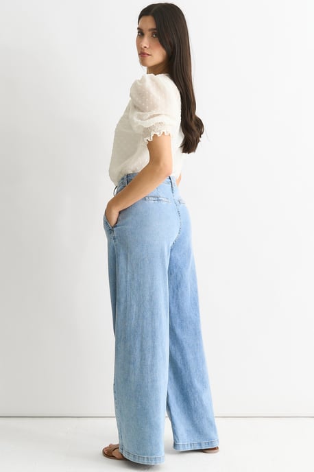 Mid Wash Denim Blue Wide Leg Jeans - Image 3