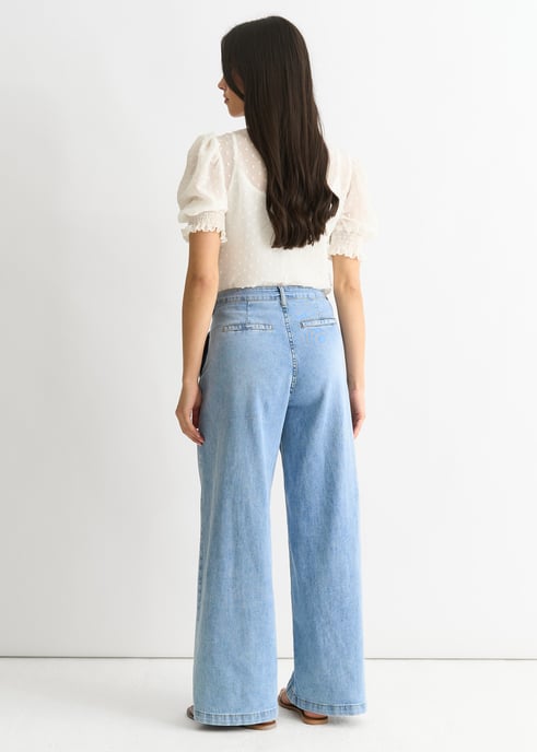 Mid Wash Denim Blue Wide Leg Jeans - Image 4