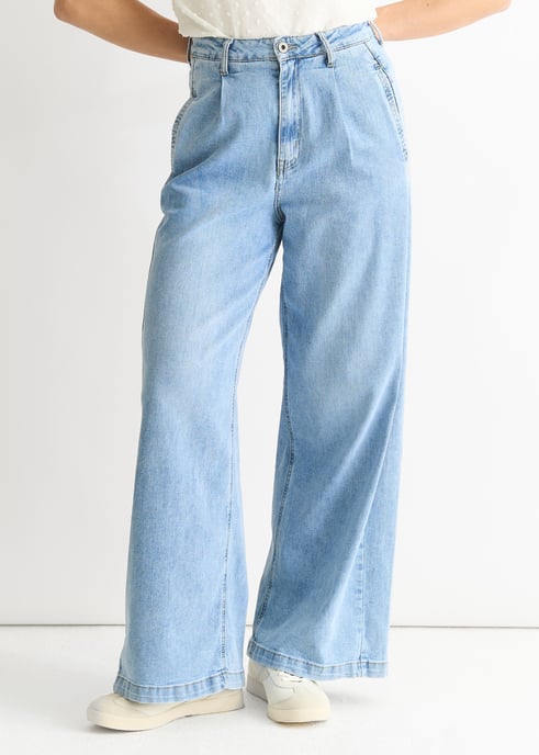 Mid Wash Blue Denim Wide Leg Jeans - Image 2