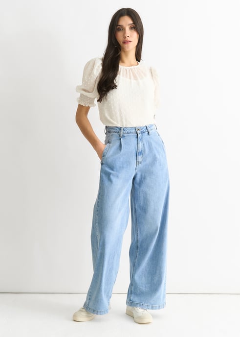 Mid Wash Blue Denim Wide Leg Jeans - Image 3