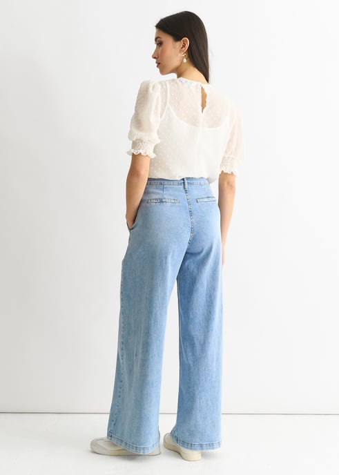Mid Wash Blue Denim Wide Leg Jeans - Image 4