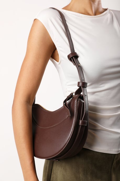 Where's That From Womens 'Envie' Crescent Faux Leather Shoulder Bag in Dark Brown - Image 6