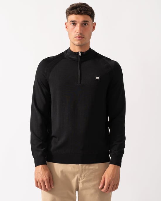 Sayford HUGO Sayford Mens 1/4 Zip Jumper - Black 001 Jumper in Black - Image 1