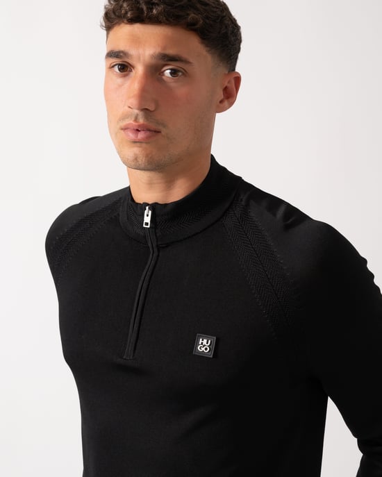 Sayford HUGO Sayford Mens 1/4 Zip Jumper - Black 001 Jumper in Black - Image 4
