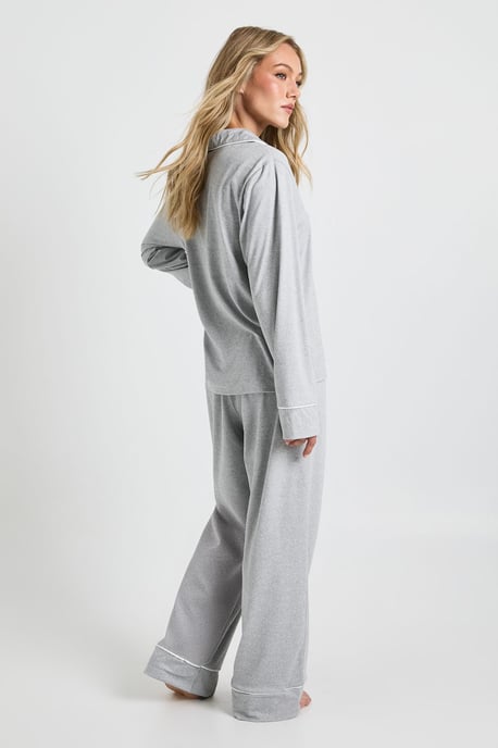 Petite Jersey Piping Detail Long Sleeve Shirt & Trousers Pyjama Set - Image 2
