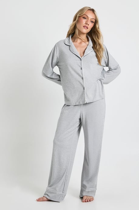 Petite Jersey Piping Detail Long Sleeve Shirt & Trousers Pyjama Set - Image 3
