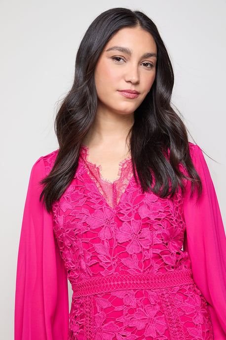 Lace Puff Sleeve V Neck Midaxi Dress - Image 4