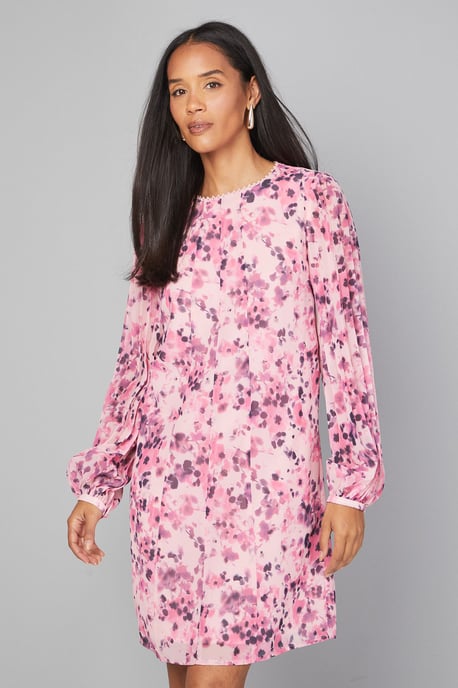 Pleated Sleeve Lace Trim Shift Dess - Image 2