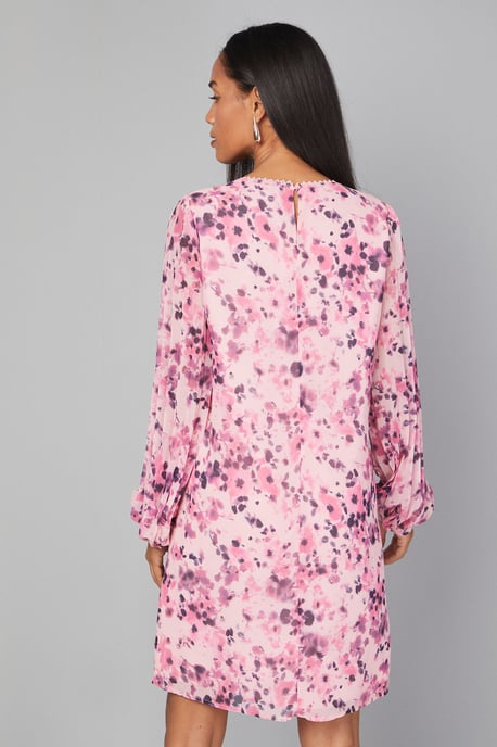Pleated Sleeve Lace Trim Shift Dess - Image 3