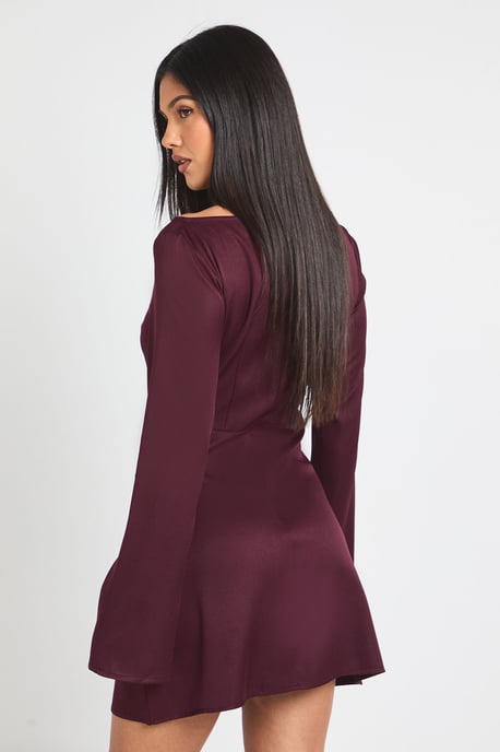 Satin Wrap Waist Long Sleeve Mini Dress - Image 2
