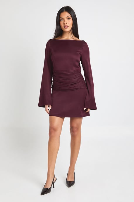 Satin Wrap Waist Long Sleeve Mini Dress - Image 3