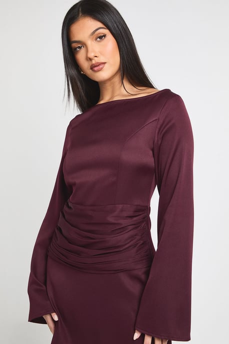 Satin Wrap Waist Long Sleeve Mini Dress - Image 4