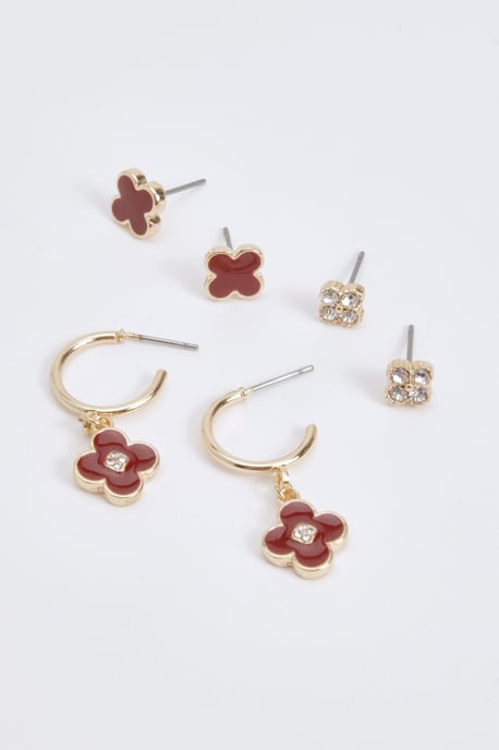 Burgundy Clover Earring 3 Pack - Image 2