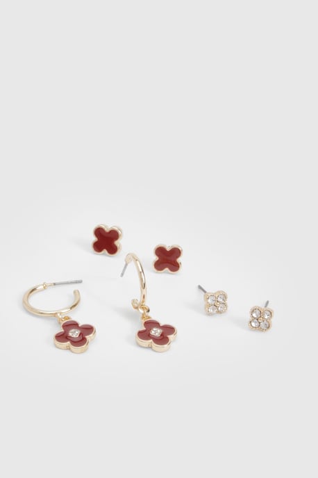 Burgundy Clover Earring 3 Pack - Image 3