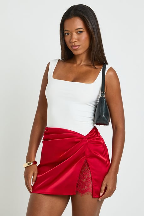 Lace Insert Satin Mini Skirt - Image 3