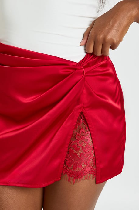 Lace Insert Satin Mini Skirt - Image 4