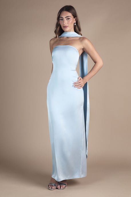 Oasis By Coast Bandeau Satin Bridesmaid Maxi Dress With Scarf - Image 1
