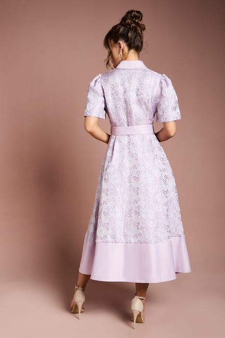 Short Sleeve Shirt Jacquard Midi Dress - Image 3