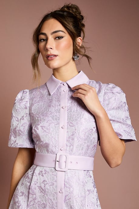 Short Sleeve Shirt Jacquard Midi Dress - Image 4