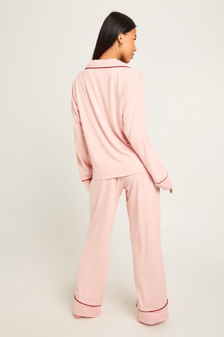 Petite Piping Detail Long Sleeve Shirt & Trouser Pyjama Set - Image 2