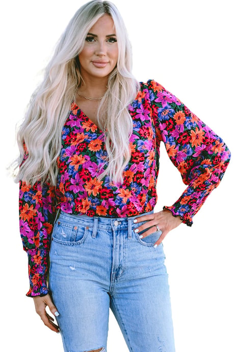 Blommig Tryck Inslagen V-Hals Långärmad Bodysuit - Image 3
