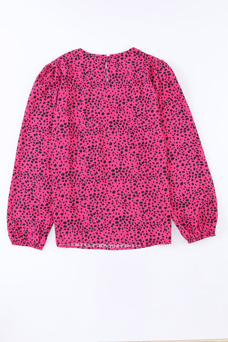 Rosenleopardmönstrad Fodrad Blus Med Nyckelhål - Image 3