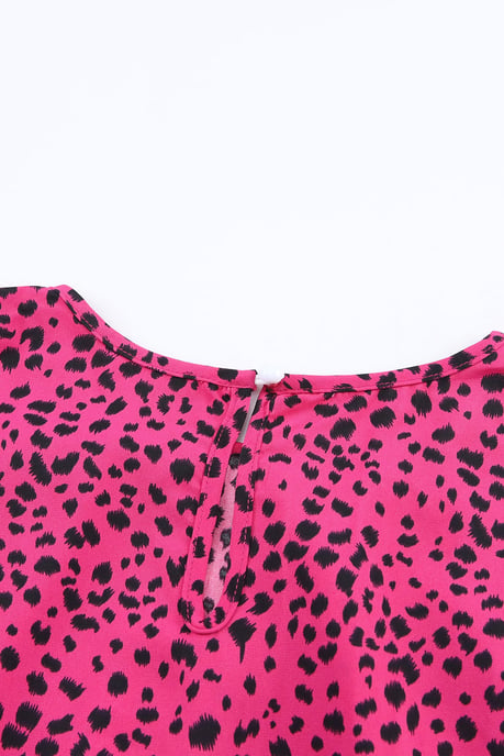 Rosenleopardmönstrad Fodrad Blus Med Nyckelhål - Image 4