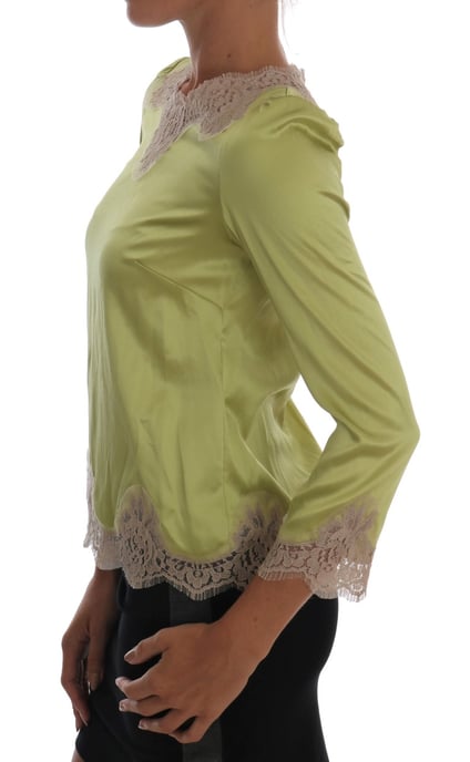 Limegroene Zijde Blouse met Kantafwerking - Image 2
