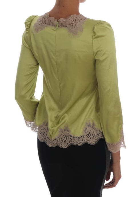 Limegroene Zijde Blouse met Kantafwerking - Image 3